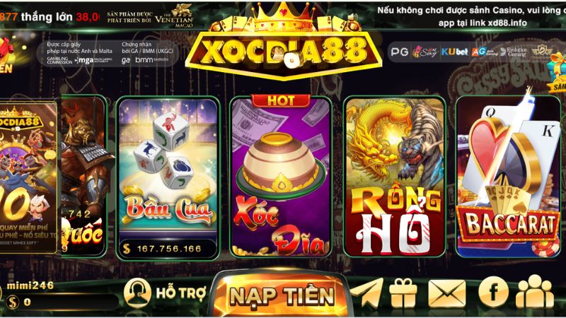 Giao diện game xóc đĩa tại Xocdia88